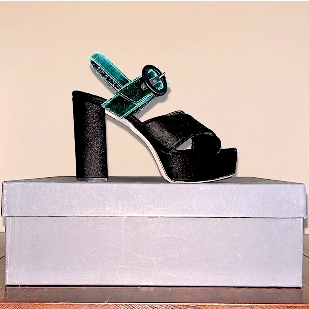Anna F. - Emerald & black velvet platform sandals - Made in Italy - EU 39 / US 9